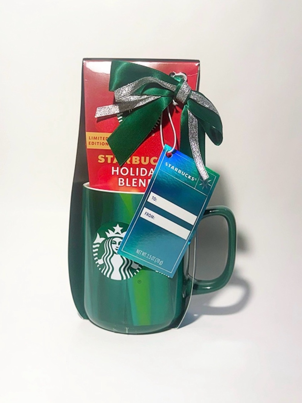 Starbucks Limited Edition Holiday Gift Set Green Ceramic Mug 15oz Coffee